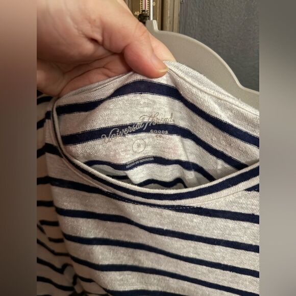 Universal Threads Striped Linen T-Shirt Cropped Size M Navy: White - Picture 4 of 5